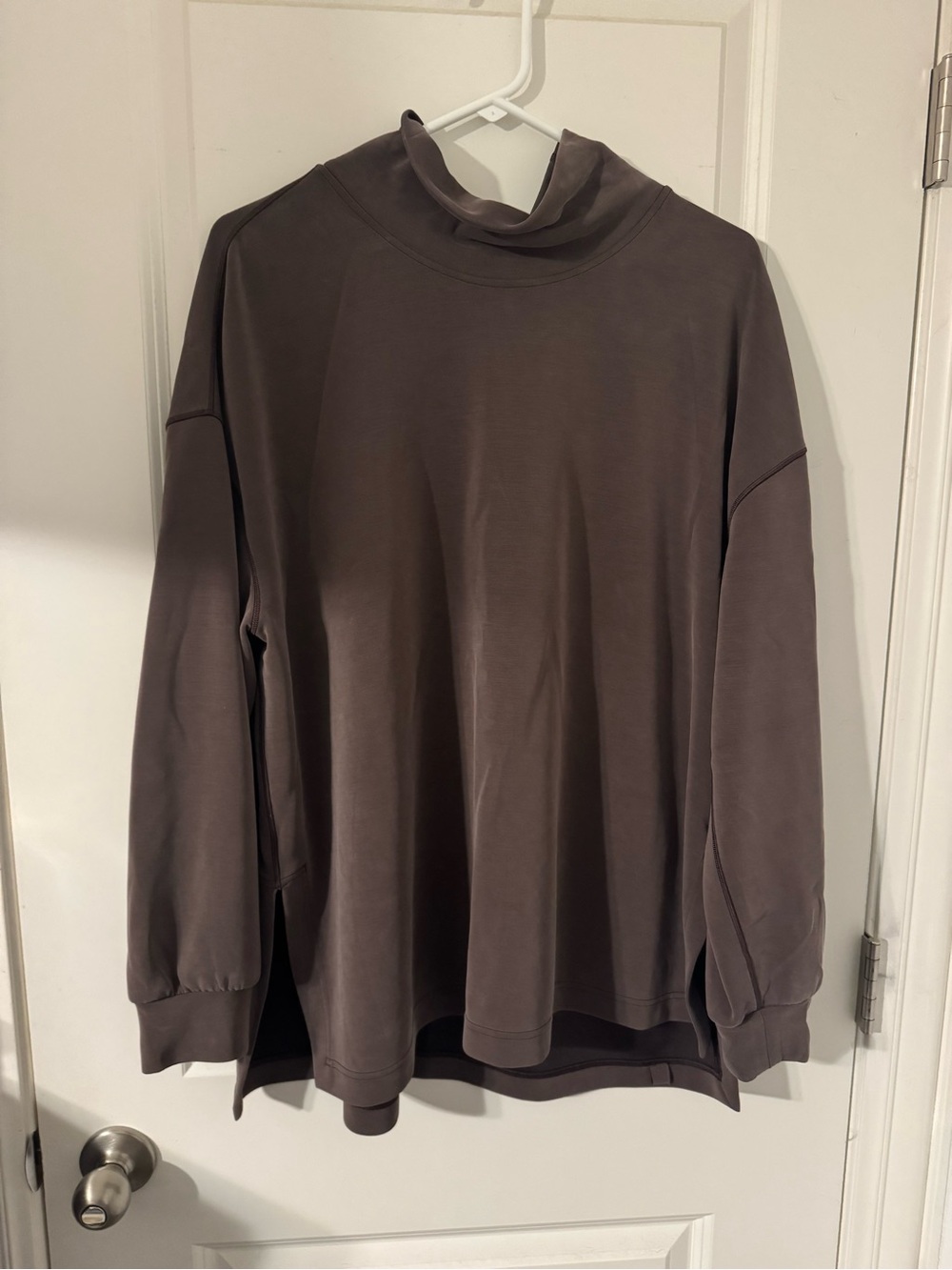 Womens Relaxed Mock Neck Sweater in Dark Taupe